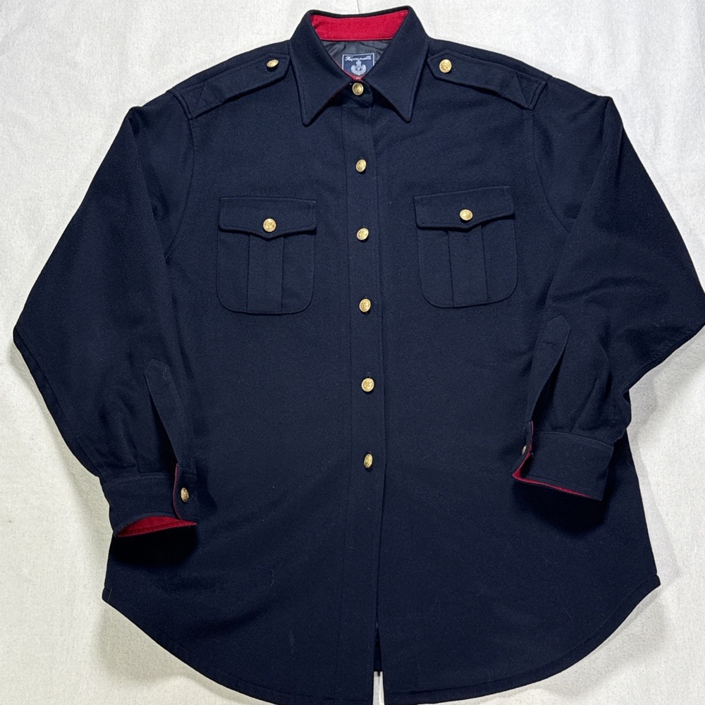Faconnable Italy Wool Blazer with Gold Buttons And Embroidery Sz M Navy Blue